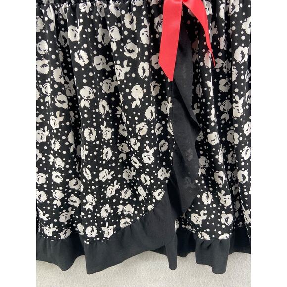 Cacique Gown Lingerie Women’s Sz 26/28 Plus Black White Floral Bow Faux Wrap - Picture 3 of 12